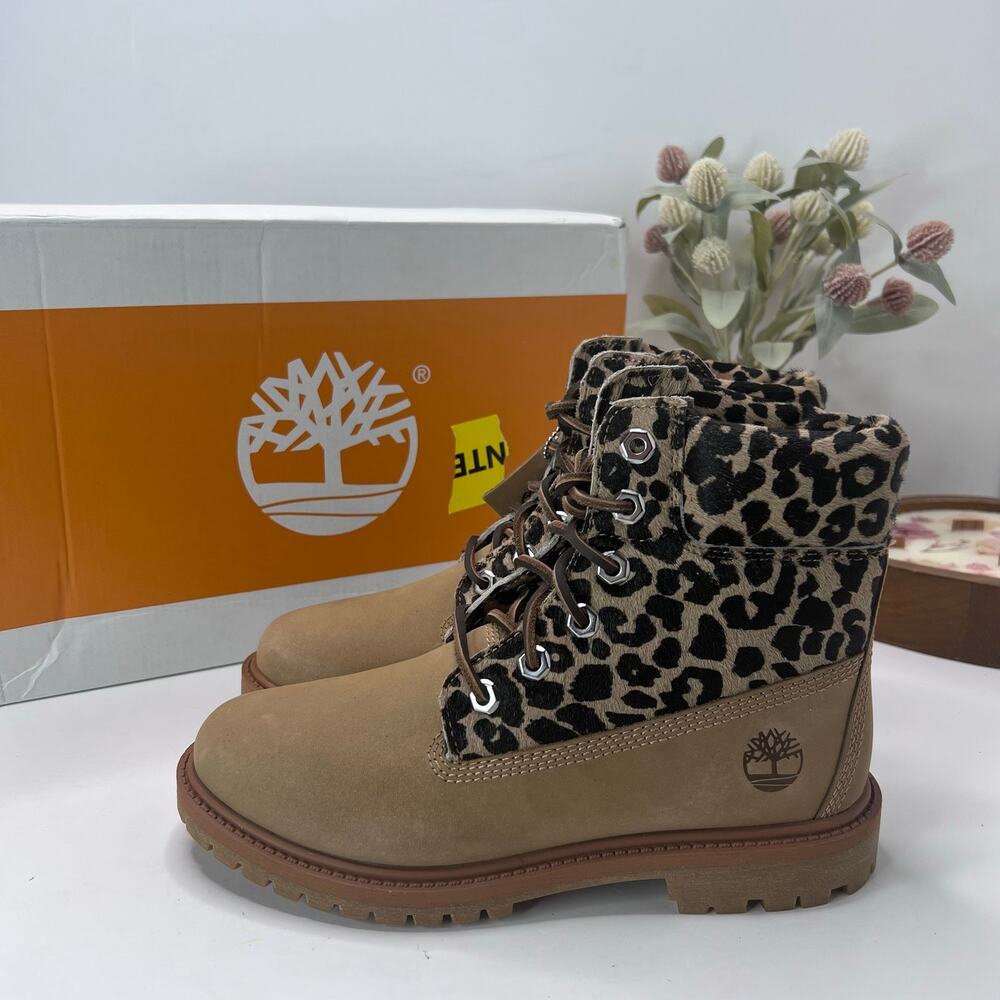Timberland Premium 6 Inch Lace Leopard Boot Medium Beige Nubuck Women's 7M NWB